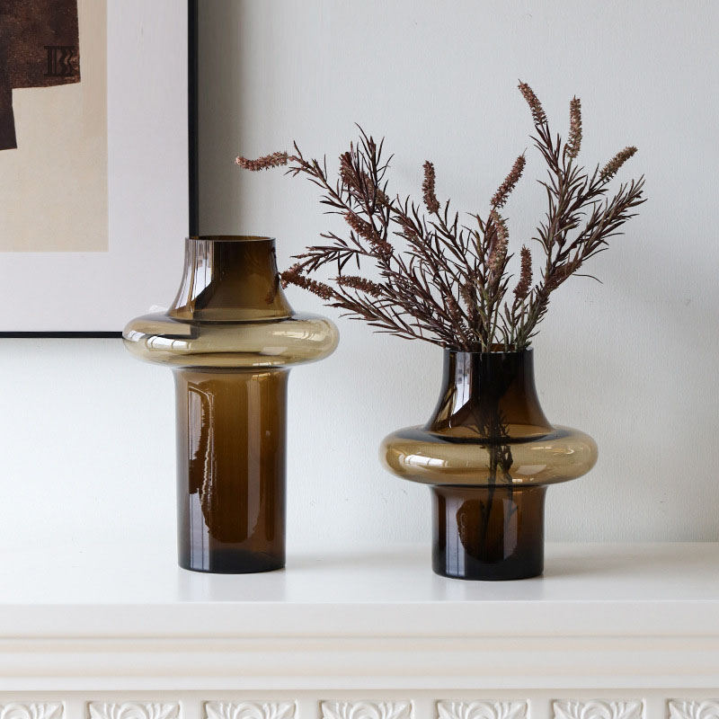 轻奢中古玻璃花瓶摆件高级感花器