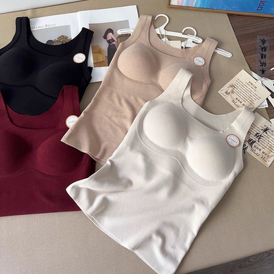 蚕丝羊绒暖肤衣无痕方领保暖背心