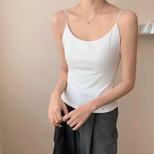 62801小众设计感细肩带蚕丝蛋白纯欲背心女固定杯吊带美背打底衫