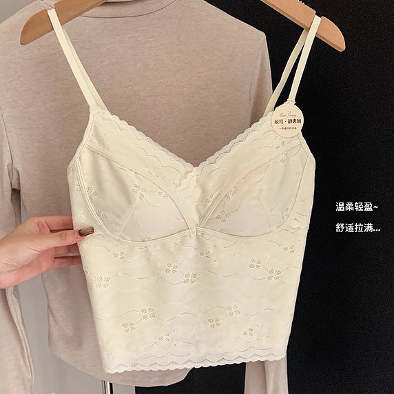 法式蕾丝V领性感美背抹胸女固定