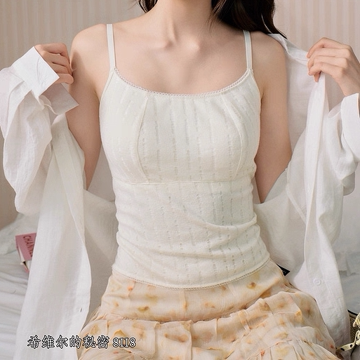 正品8118女士简约百搭蕾丝棉性感豹纹吊带一体杯背心棉质打底上衣