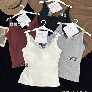 大V领蕾丝磨毛背心女秋冬款显瘦保暖内搭吊带上衣大码舒适打底衫