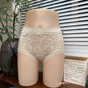 米娅林性感蕾丝花边女士内裤中腰舒适包臀裤蚕丝透气裆三角短裤头