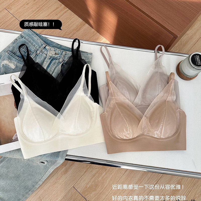 薄纱提拉深V聚拢内衣女无痕文胸
