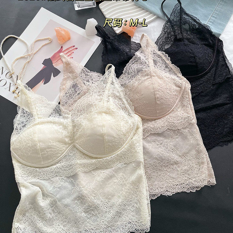 我的薇薇2529可外穿吊带法式全蕾丝防走光内搭背心无钢圈文胸美背