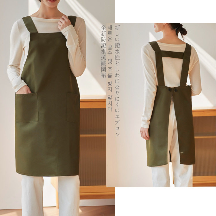 围裙罩衣日式防泼水抗皱韩版服务员工作服花艺宽大H型背带高颜值