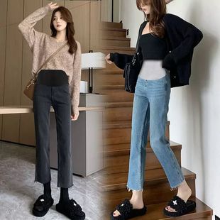 宽松牛仔9分裤 长裤 春夏 春秋外穿高弹力孕妇牛仔裤 清仓孕妇直筒裤