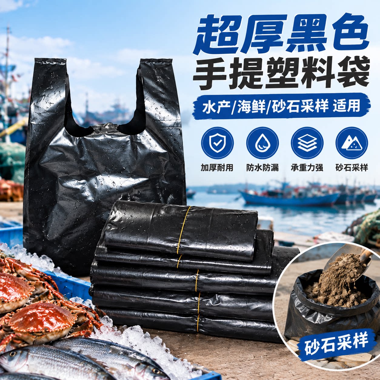 加厚黑色水产袋海鲜打包袋超厚手提垃圾袋装鱼虾塑料袋子批发