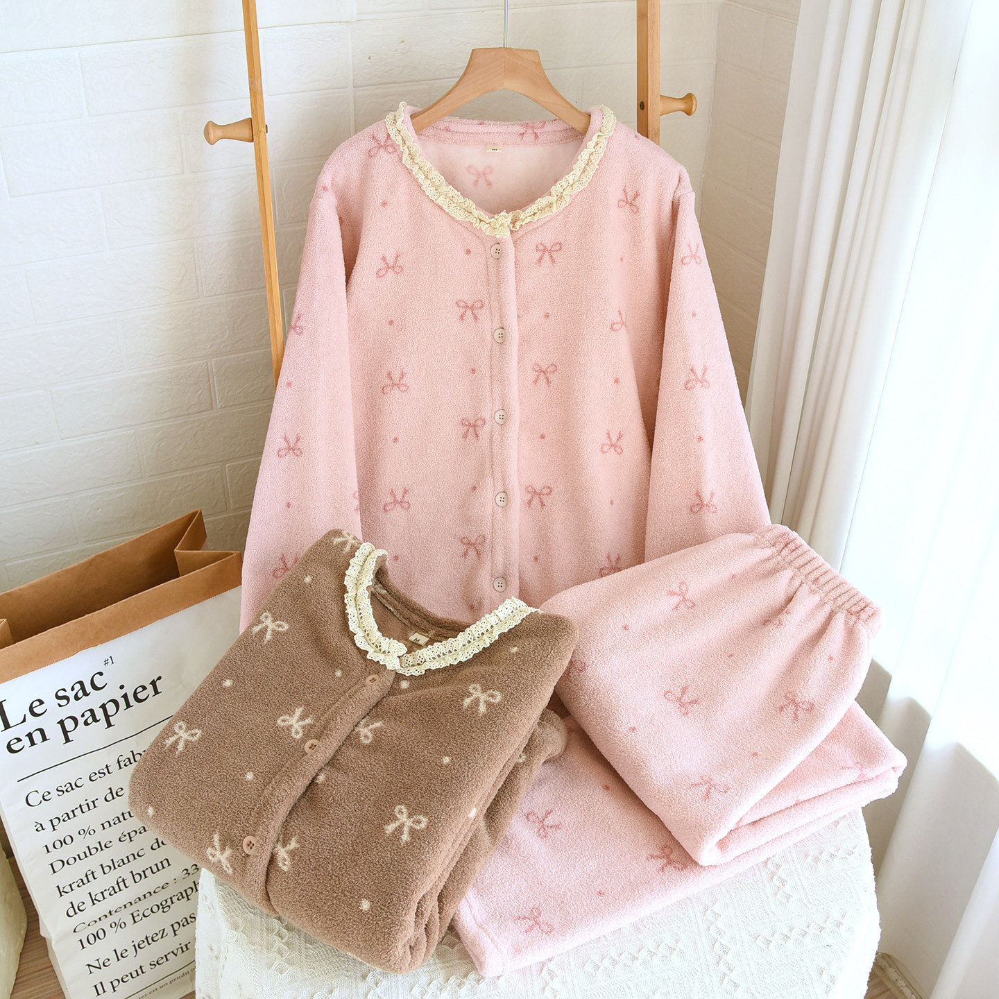 新款秋冬季珊瑚绒睡衣女士加绒加厚法兰绒蕾丝花边保暖家居服套装,女士内衣/男士内衣/家居服,睡衣/家居服套装,淘宝优惠券,粉丝福利购,淘宝优惠卷