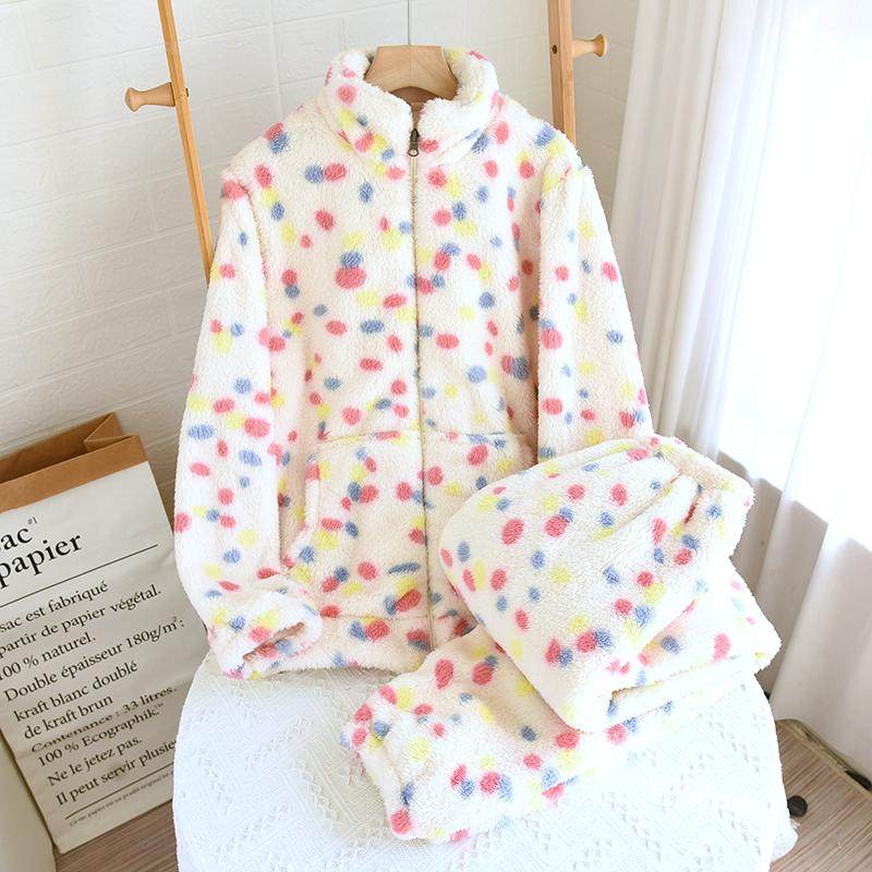 秋冬新款珊瑚绒睡衣女加绒加厚保暖法兰绒拉链彩虹波点家居服套装,女士内衣/男士内衣/家居服,睡衣/家居服套装,淘宝优惠券,粉丝福利购,淘宝优惠卷