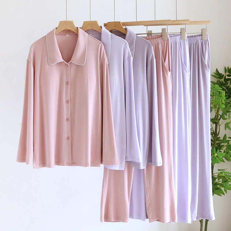 新款莫代尔带胸垫睡衣女春夏季薄款免文胸长袖套装休闲大码家居服,女士内衣/男士内衣/家居服,睡衣/家居服套装,淘宝优惠券,粉丝福利购,淘宝优惠卷