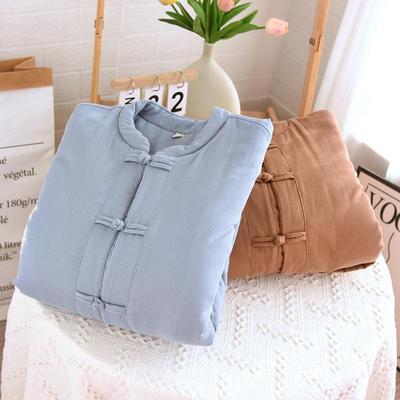 复古盘扣纯棉纱布三层夹棉家居服