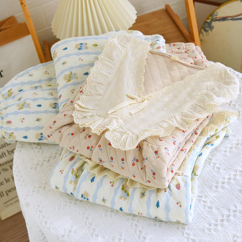 蕾丝花边三层夹棉睡衣女士保暖