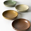 日式 双耳复古深盘创意简约圆形餐盘粗陶盘