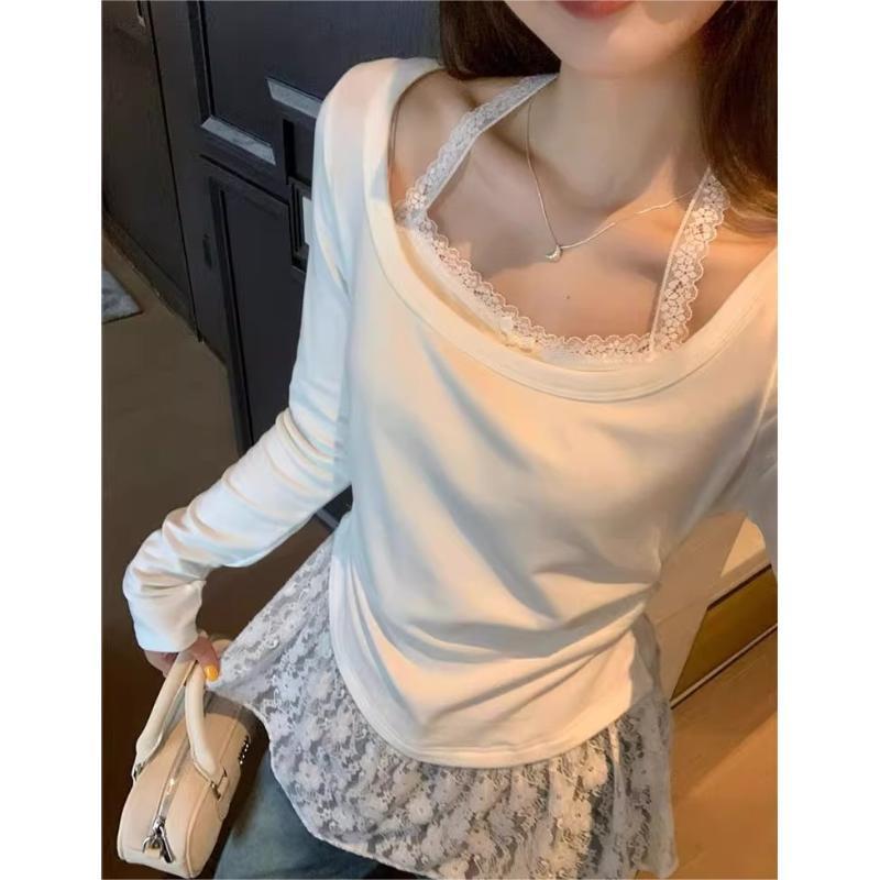 韩系穿搭白色蕾丝内搭打底衫