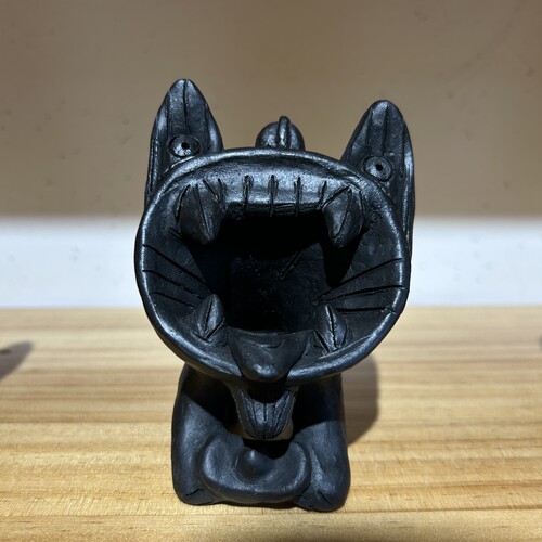 剑川黑陶董月畅黑陶有财瓦猫摆件