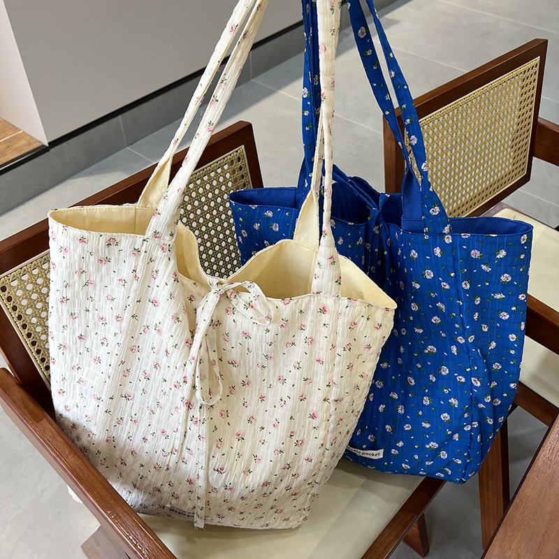 双面帆布包春天款纯棉碎花帆布袋托特包单肩手提包小众手拎包