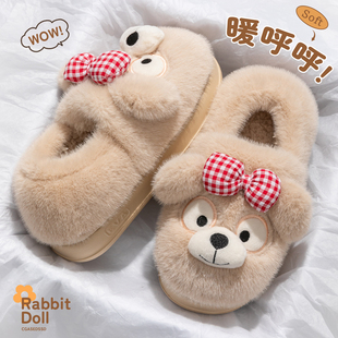 室内居家加厚毛绒保暖学生宿舍厚底防滑棉鞋 可爱包跟棉拖鞋 女冬季