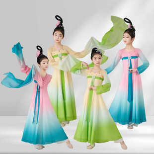 儿童古典舞玉灵儿演出服飘逸中国风水袖 舞蹈服古筝琵琶表演服纱衣