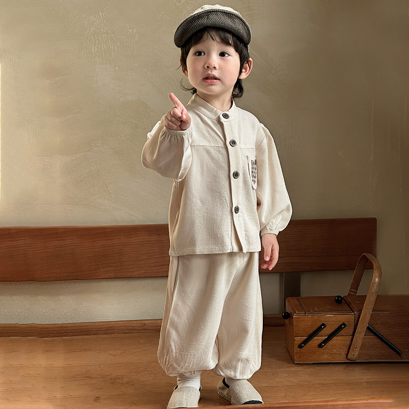 男童春季衣服棉麻婴儿韩版长袖外套长裤韩版套装男宝宝春装外出服,童装/婴儿装/亲子装,套装,淘宝优惠券,粉丝福利购,淘宝优惠卷