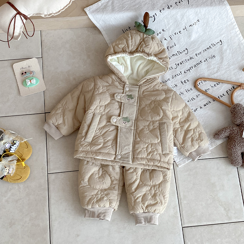 婴儿唐装秋冬季夹棉衣服男女宝宝洋气连帽加绒保暖分体两件套棉衣