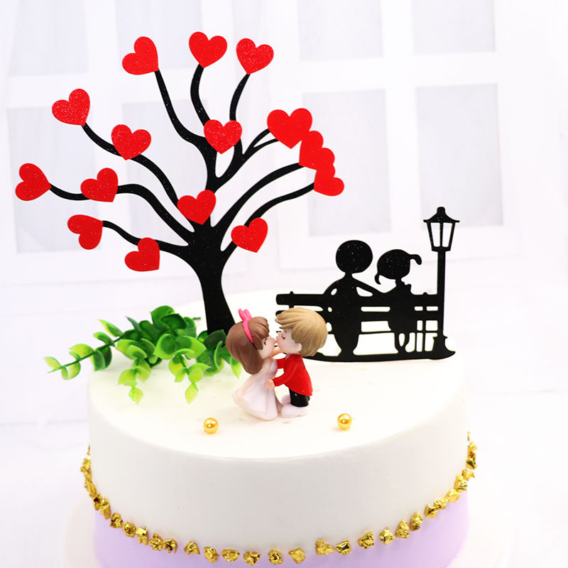 蛋糕装饰插牌 爱情大树love爱情树 红色爱心情人节创意插牌情侣