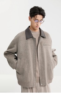 尚赫2025新款双面呢大衣男短款韩版高级衬衫领宽松秋季呢子外套