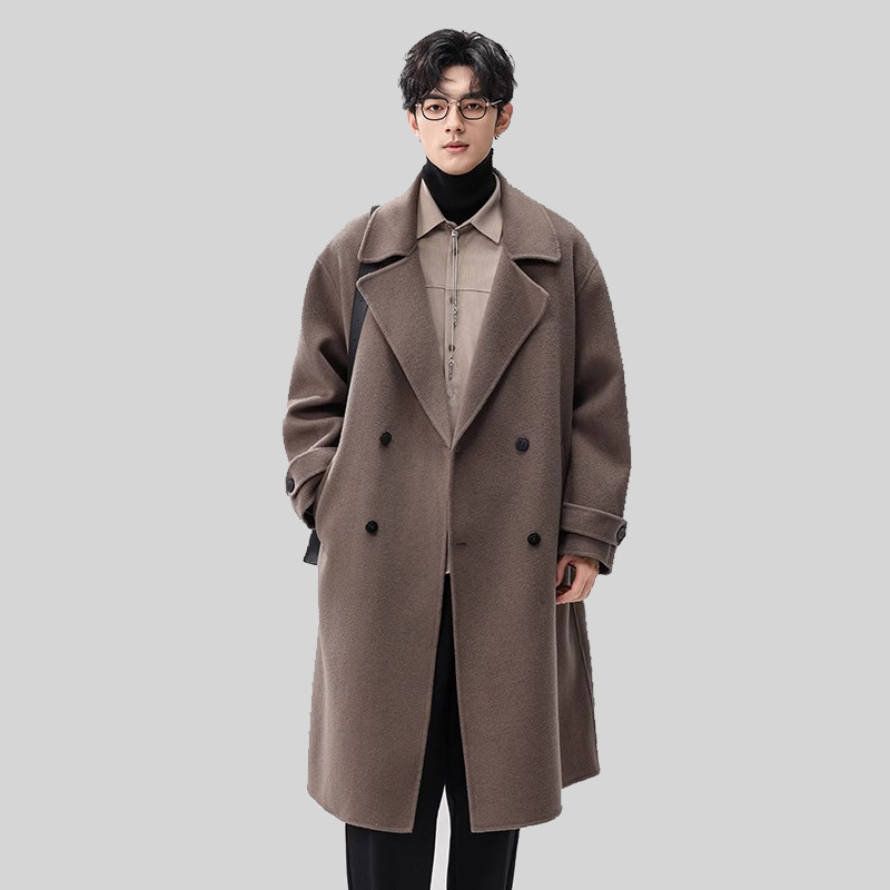 2025秋冬新款男士双面呢大衣中长款过膝加厚保暖羊毛呢子外套风衣,男装,毛呢大衣,淘宝优惠券,粉丝福利购,淘宝优惠卷