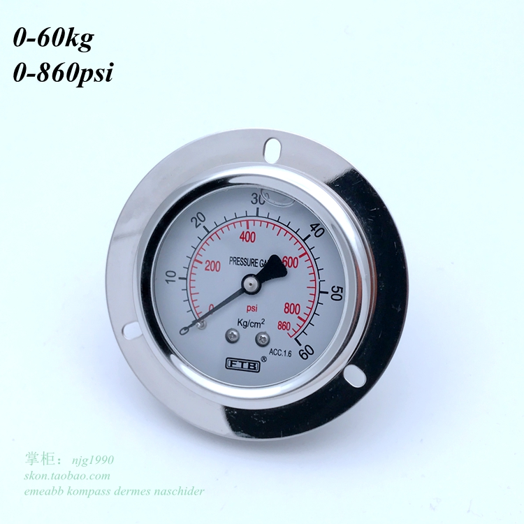 FTB 323.71埋入中孔充油式前法兰压力表0-60KG液压表860psi气压表