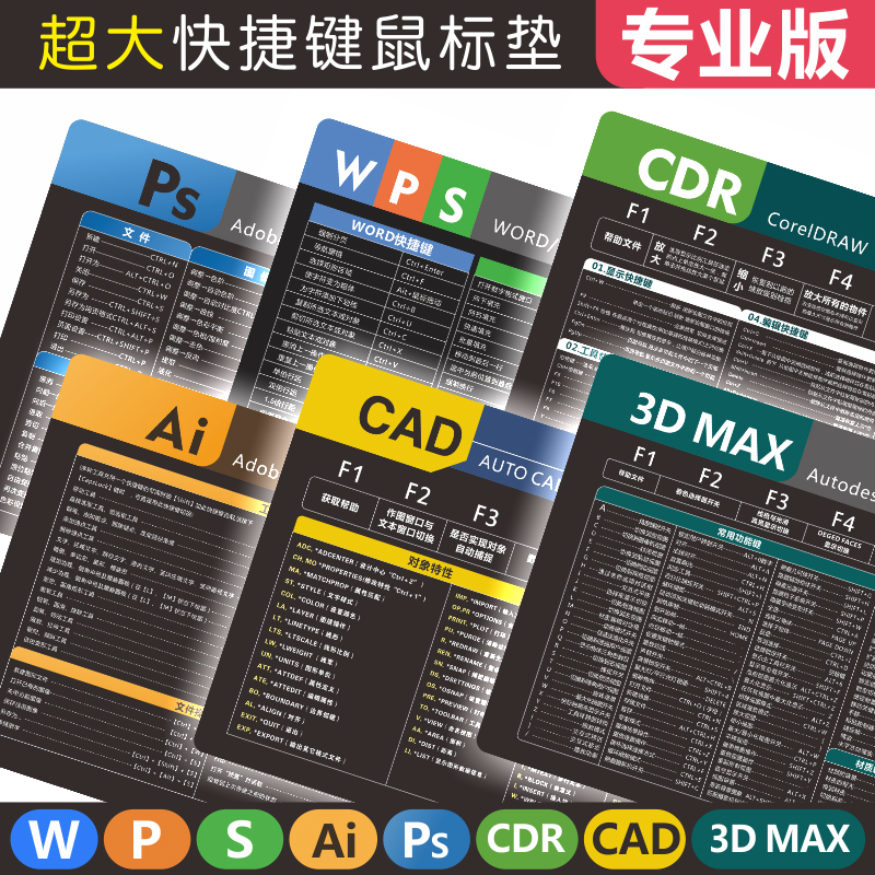 快捷键鼠标垫超大号办公wps word excel ppt ps ai cdr cad键盘垫 电脑硬件/显示器/电脑周边 鼠标垫/贴/腕垫 原图主图