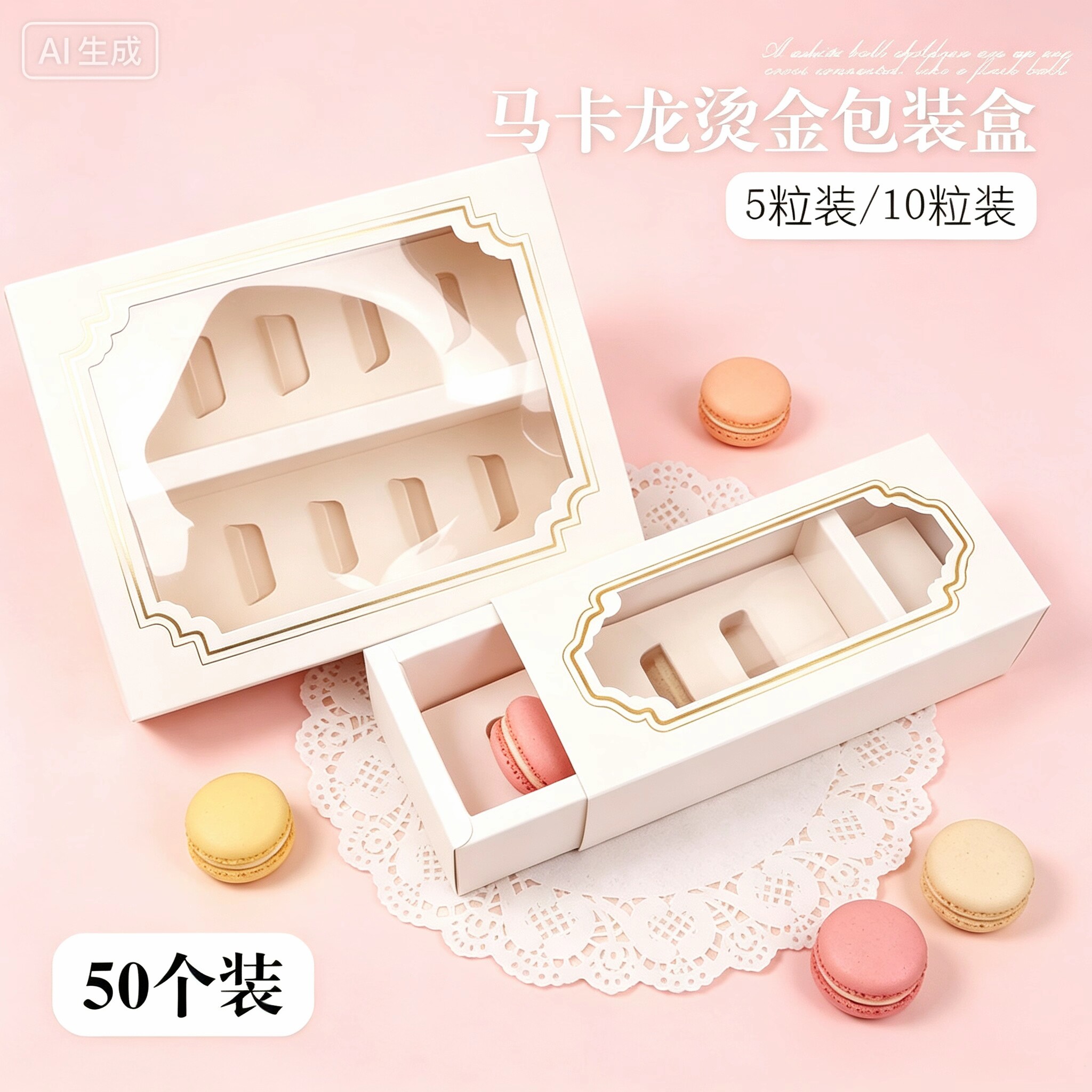 马卡龙5/10粒高档法式蔓越莓曲奇饼干包装盒子抽屉式雪花酥礼盒