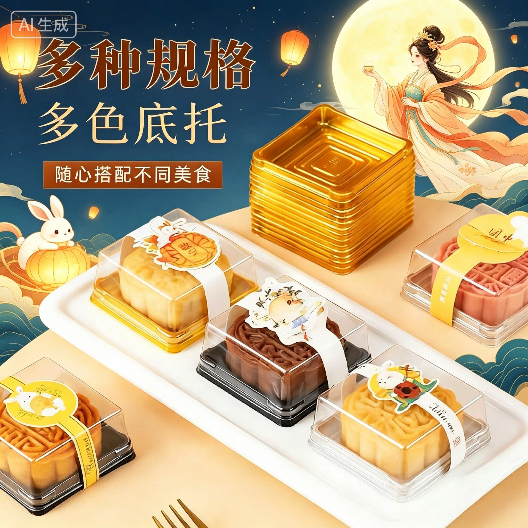 加厚月饼托50g80g100g塑料透明吸塑拖月饼盒蛋黄酥盒雪媚娘盒50枚