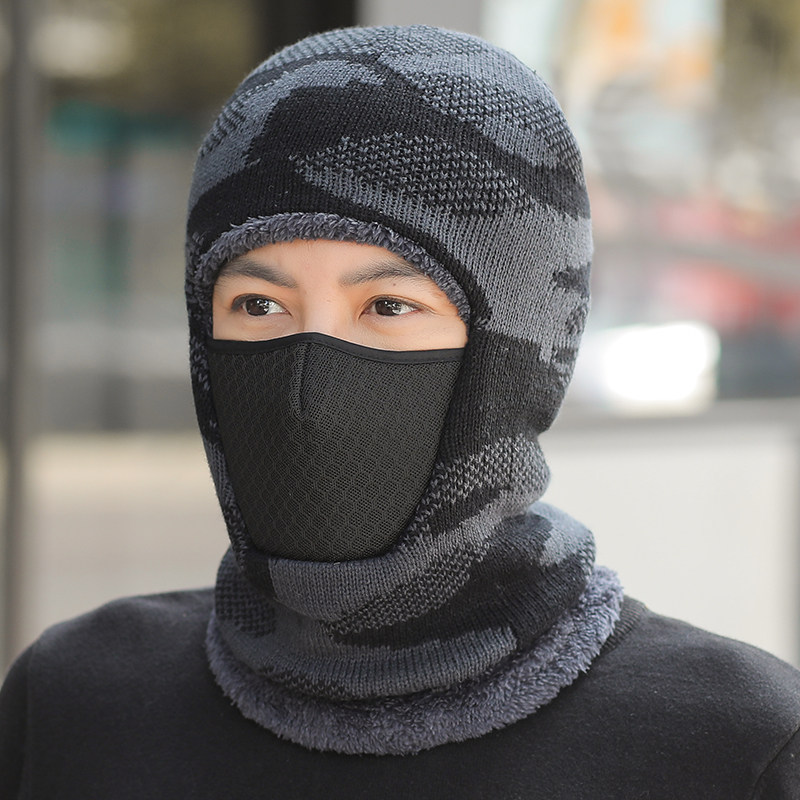 毛线帽子男士冬天骑车保暖防寒神器围脖口罩一体连帽2021新款头套