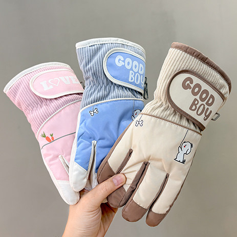 儿童滑雪手套冬季男童女童卡通保暖御寒加厚绒防风骑行防滑小孩