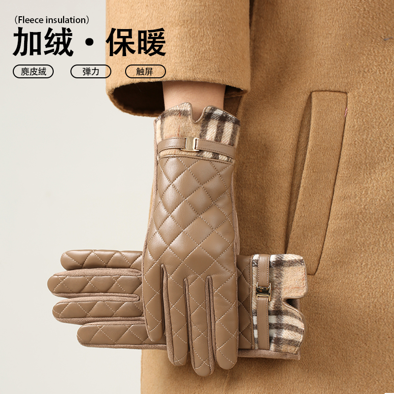 皮手套女士冬季2025新款保暖加绒加厚可触屏冬天开车骑行御寒手套