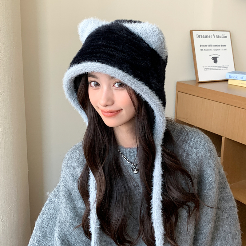 可爱小猫耳朵包头帽女款秋冬季2025新款帽子骑行逛街保暖百搭冬天