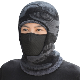 毛线帽子男士冬天骑车保暖防寒神器围脖口罩一体连帽2021新款头套