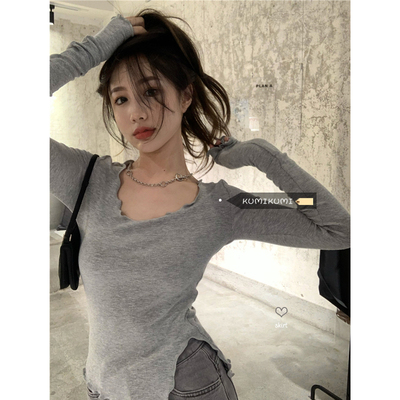 taobao agent Small design knitted winter long-sleeve, short sexy jacket, T-shirt, trend of season