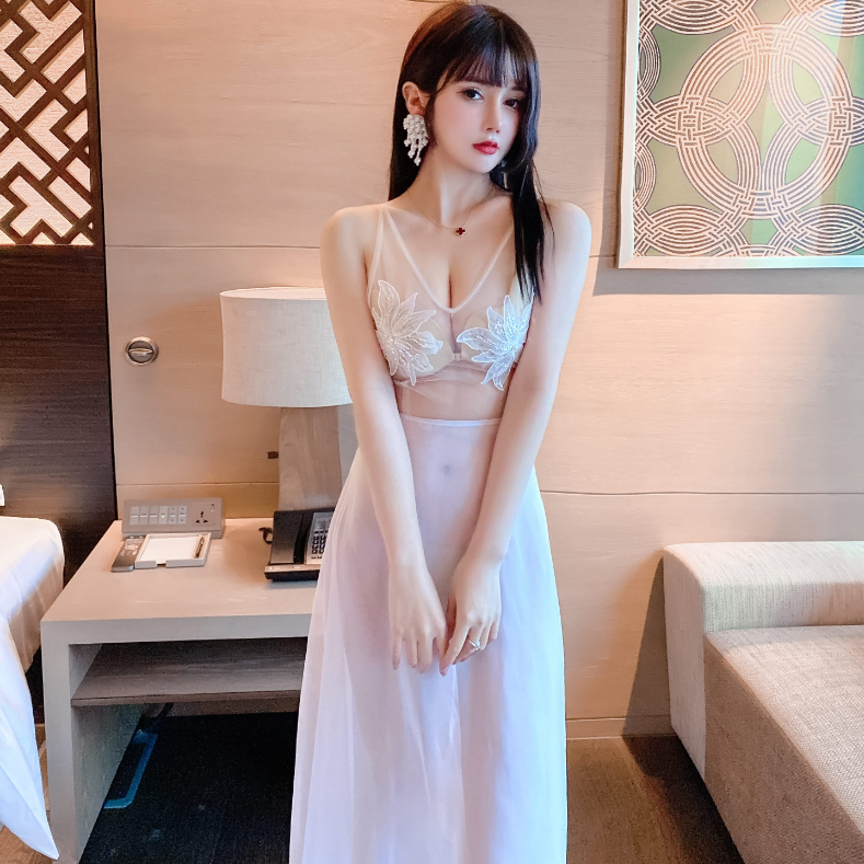 雪纺透视晚礼服夜场性感连衣裙低胸收腰显瘦演出长裙桑拿技师工服