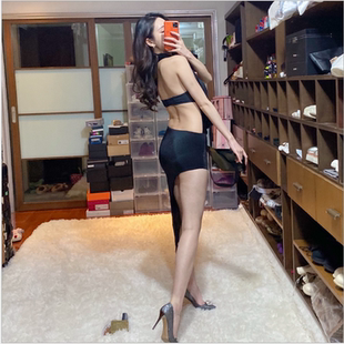 夜店女装性感低胸大V领不规则礼服裙露背夜场佳丽桑拿技师服修身