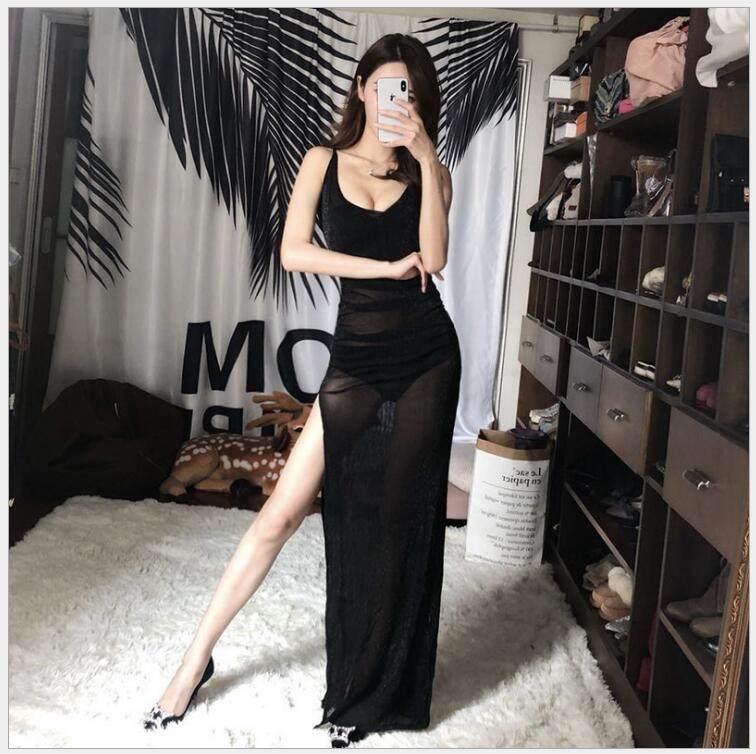 夜店礼服裙性感夜场酒吧网纱透视KTV公主名媛佳丽工衣连衣裙吊带