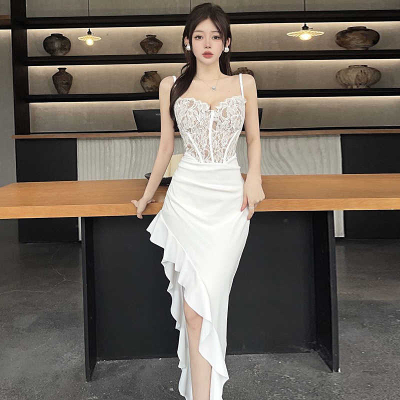 夜店性感连衣裙夜场技师修身显瘦包臀长裙夜总会蕾丝拼接吊带长裙