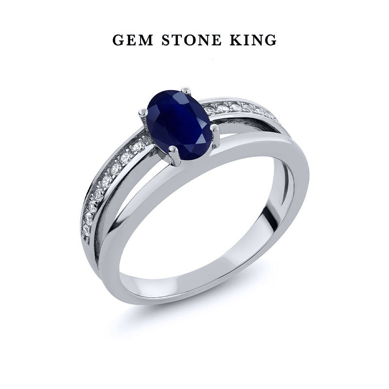 GSK天然蓝宝石戒指女1.18克拉925银满钻彩色宝石时尚个戒指