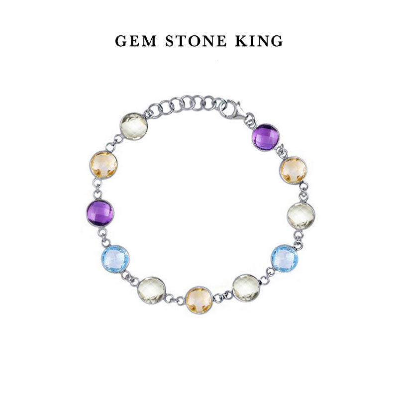 GSK手链女夏小众设计925纯银镶25克拉彩色宝石学生手链生日礼物