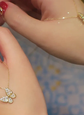 小蝴蝶项链 超闪洋气百搭通体S925银镀14K金项链 简约气质锁骨链