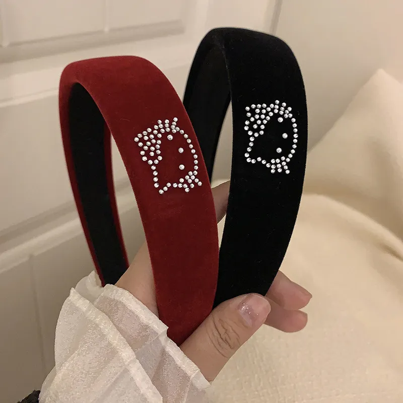 镶钻猫咪发箍~法式秋冬复古丝绒头箍高颅顶甜美卡通压发发卡