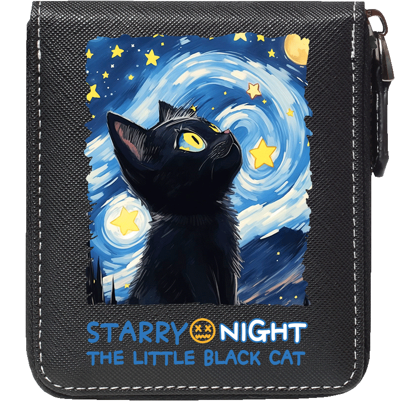 梵高星空小黑猫潮牌文艺钱包卡包