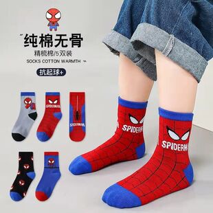 儿童袜子100%纯棉春秋冬季中大童女孩中筒袜红袜色小孩运动袜男童