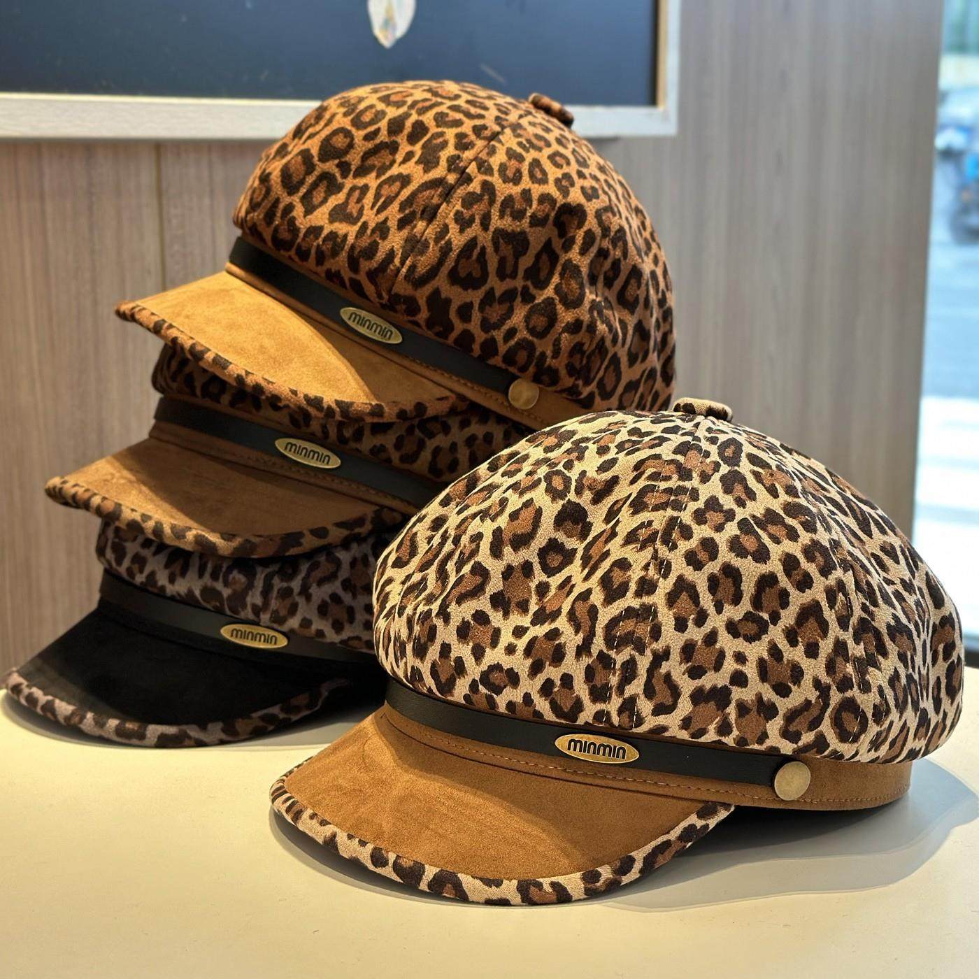 美式复古辣妹豹纹贝雷帽女大头围鸭舌蓓蕾帽欧美显脸小画家八角帽,童装/婴儿装/亲子装,帽子,淘宝优惠券,粉丝福利购,淘宝优惠卷