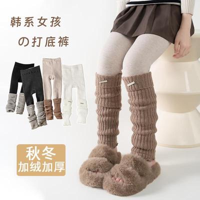 秋冬网红爆款女童韩版打底裤拼接袜套女宝宝加厚一体羊羔绒保暖裤